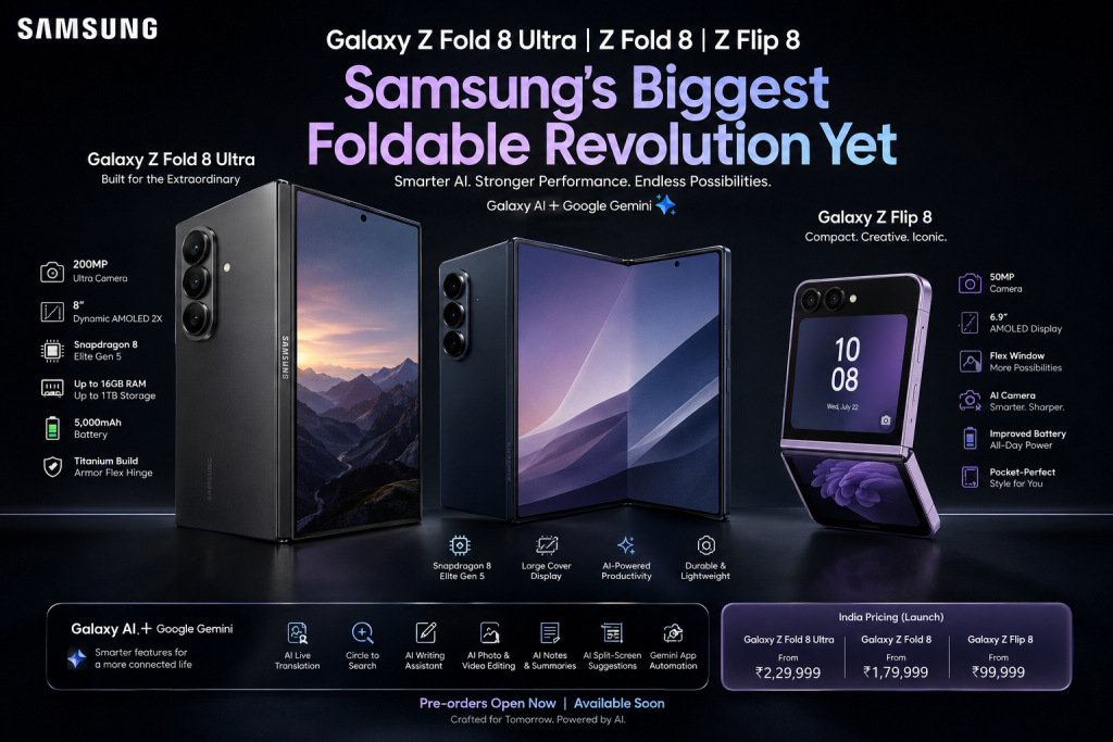 Samsung Galaxy Z Fold 8 Ultra, Galaxy Z Fold 8 & Galaxy Z Flip 8: Samsung’s Biggest Foldable Revolution Yet (2026)